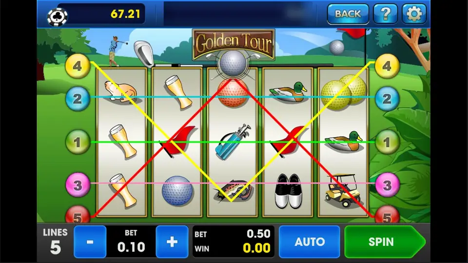 Golden Tour reels with shoes, beer, a golf bag, a buggy and a duck, 5 lines at 0.10 a line