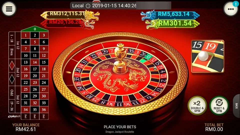 Dragon Jackpot Roulette on LPE88: a red and gold wheel with a dragon in the centre and four dragon jackpot counters above it